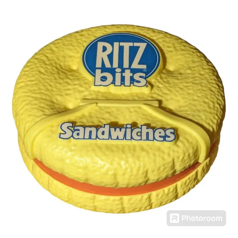 Nabisco Ritz Bits Sandwiches Crackers VTG 1991 Yellow Holder Snap Top Container